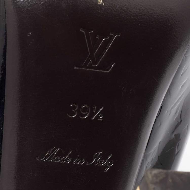 Pre Owned Louis Vuitton Brown Monogram Embossed Patent Leather Tamara Slingback Pumps Size 39.5