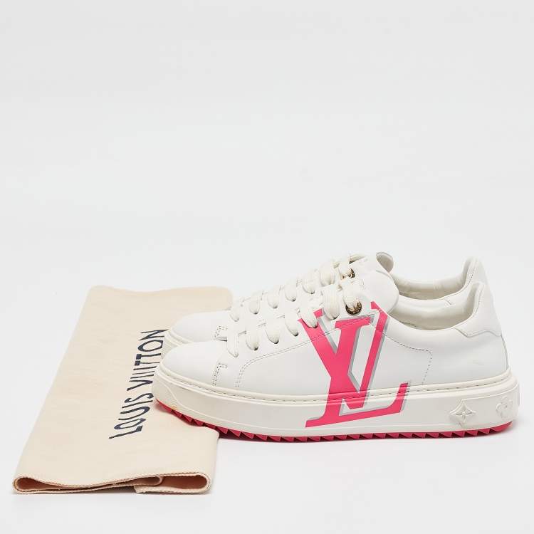 Pre Owned Louis Vuitton White/Pink Leather Time Out Low Top Sneakers Size 39
