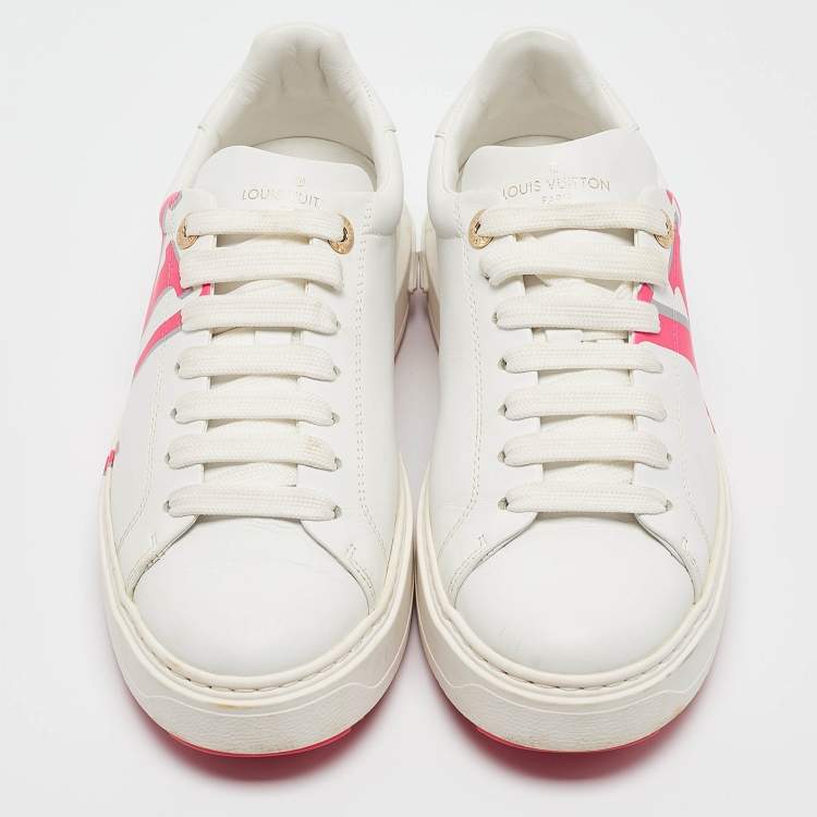 Pre Owned Louis Vuitton White/Pink Leather Time Out Low Top Sneakers Size 39