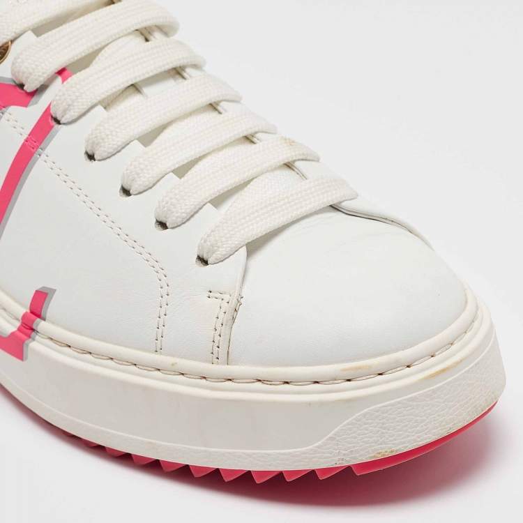 Pre Owned Louis Vuitton White/Pink Leather Time Out Low Top Sneakers Size 39