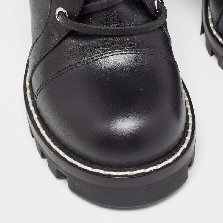 Pre Owned Louis Vuitton Black Leather Star Trail Block Heel Ankle Boots Size 39