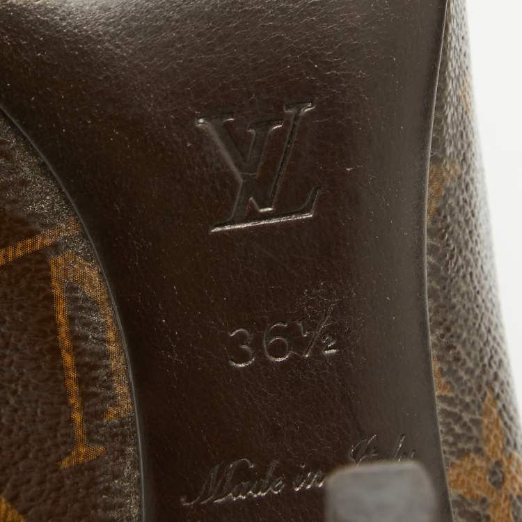 Pre Owned Louis Vuitton Brown Monogram Canvas Louise Bow Pointed Toe Pumps Size 36.5