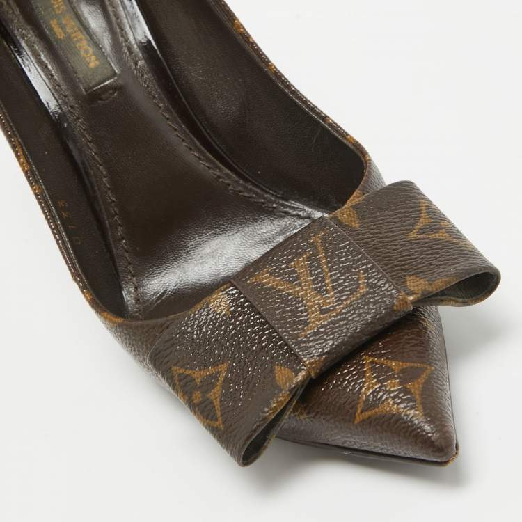 Pre Owned Louis Vuitton Brown Monogram Canvas Louise Bow Pointed Toe Pumps Size 36.5