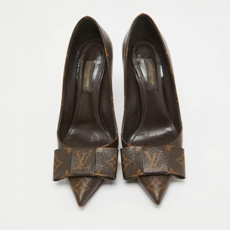 Pre Owned Louis Vuitton Brown Monogram Canvas Louise Bow Pointed Toe Pumps Size 36.5