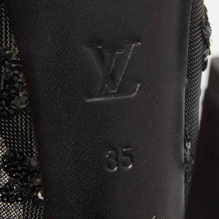 Pre Owned Louis Vuitton Black Mesh and Suede Peep Toe Pumps Size 35