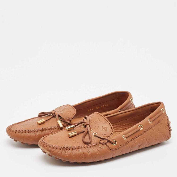 Pre Owned Louis Vuitton Brown Monogram Empreinte Leather Gloria Loafers Size 39