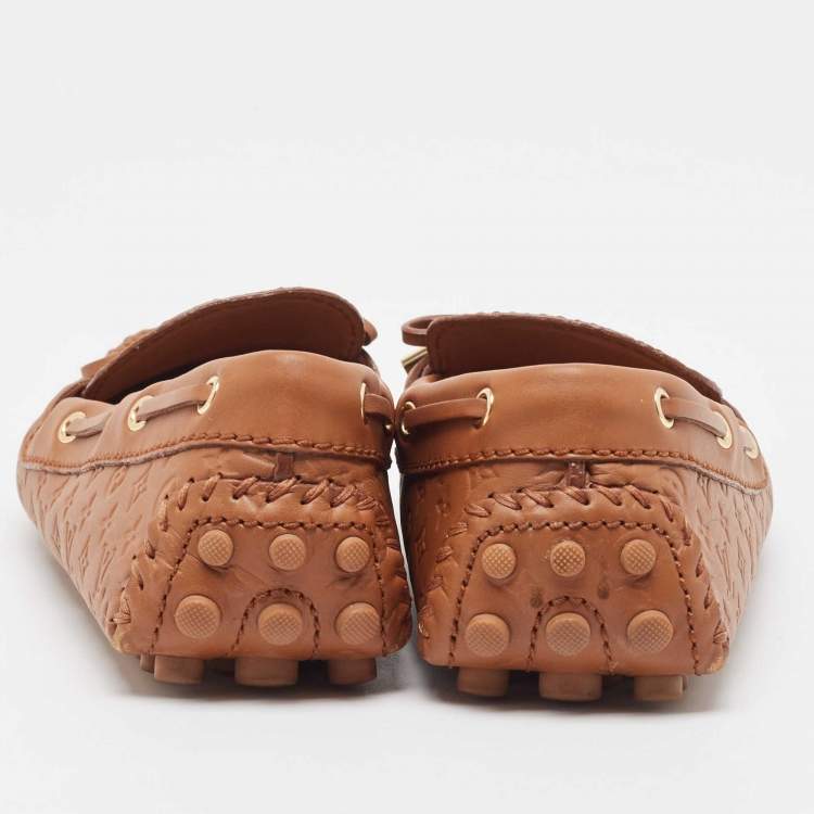 Pre Owned Louis Vuitton Brown Monogram Empreinte Leather Gloria Loafers Size 39