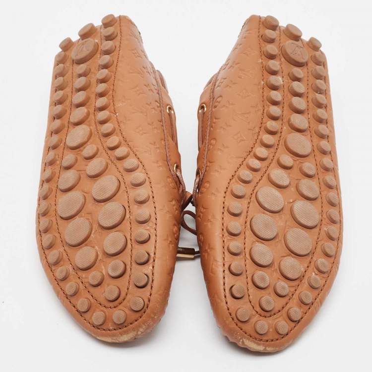 Pre Owned Louis Vuitton Brown Monogram Empreinte Leather Gloria Loafers Size 39