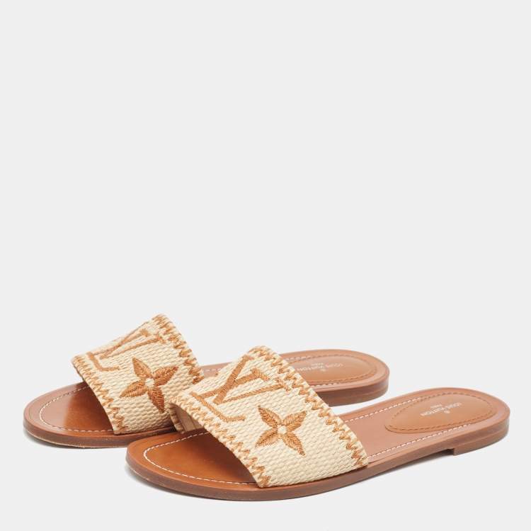 Pre Owned Louis Vuitton Brown/Beige Raffia Lock It Slides Size 38 