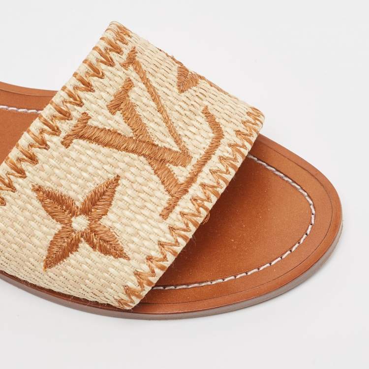Pre Owned Louis Vuitton Brown/Beige Raffia Lock It Slides Size 38 