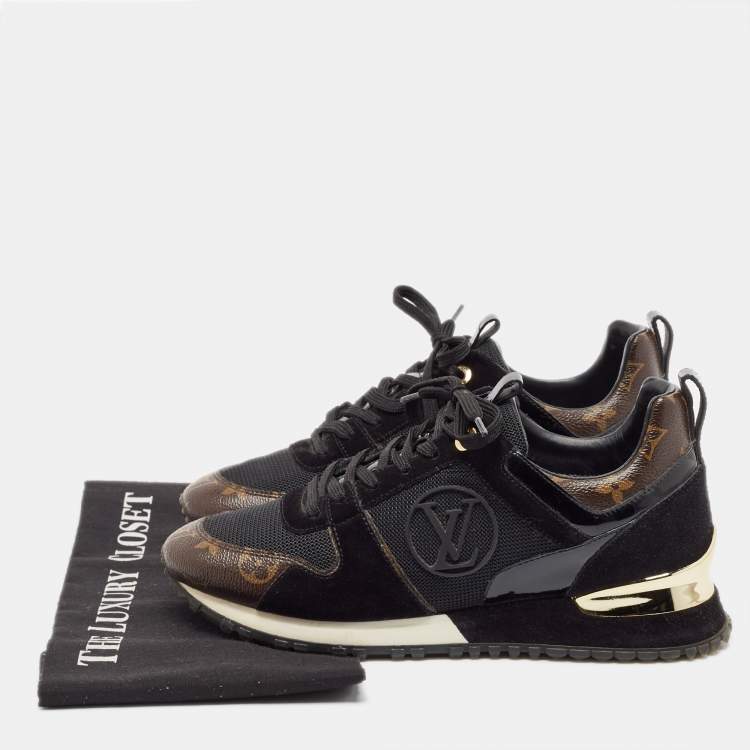 Pre Owned Louis Vuitton Black Canvas and Mesh Run Away Sneakers Size 37.5