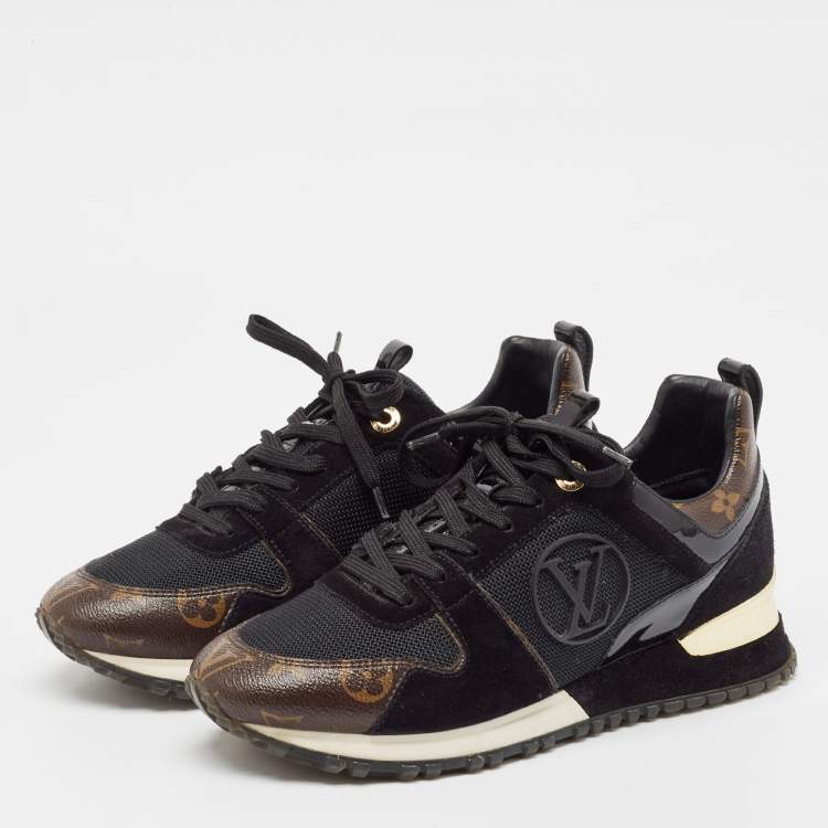 Pre Owned Louis Vuitton Black Canvas and Mesh Run Away Sneakers Size 37.5