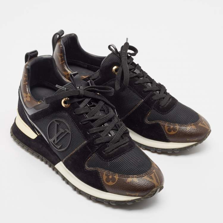 Pre Owned Louis Vuitton Black Canvas and Mesh Run Away Sneakers Size 37.5