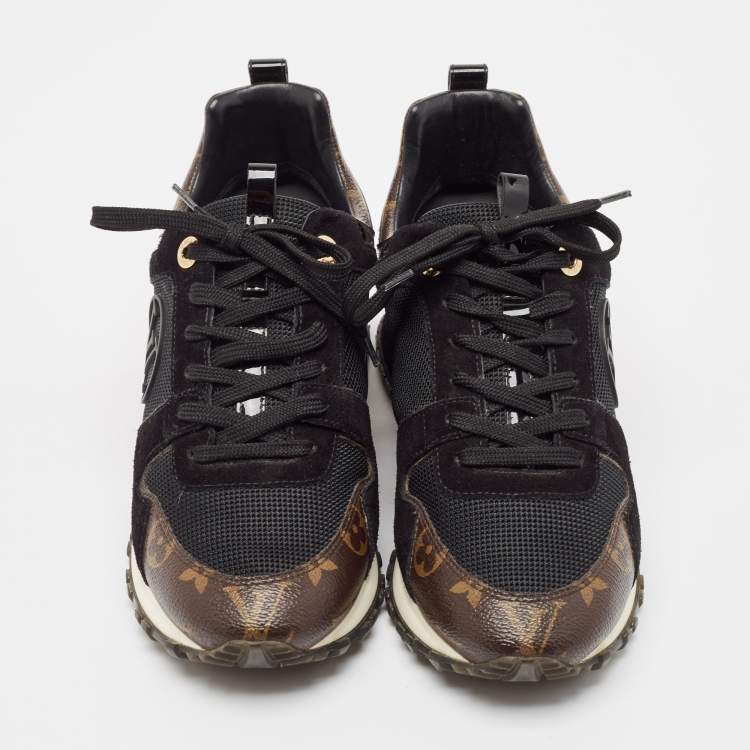 Pre Owned Louis Vuitton Black Canvas and Mesh Run Away Sneakers Size 37.5