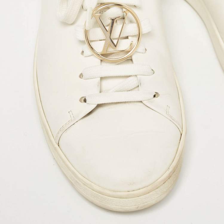 Pre Owned Louis Vuitton White Leather V Logo Lace Up Sneakers Size 36