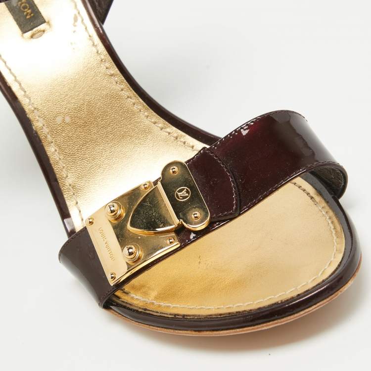 Pre Owned Louis Vuitton Burgundy Patent Leather Wedge Sandals Size 41