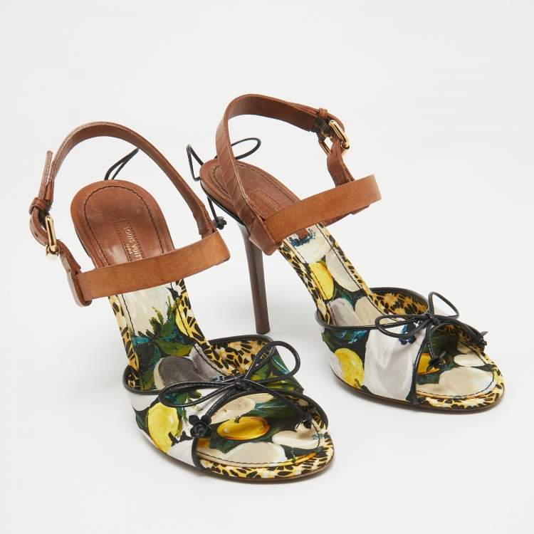 Pre Owned Louis Vuitton Brown Multicolor Leather and Canvas Ankle Strap Sandals Size 39