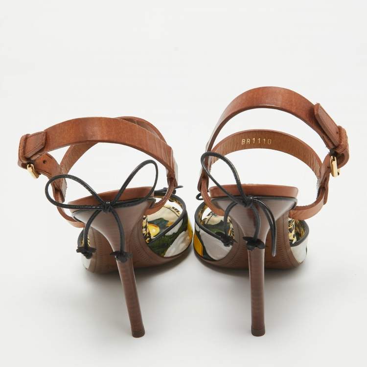 Pre Owned Louis Vuitton Brown Multicolor Leather and Canvas Ankle Strap Sandals Size 39