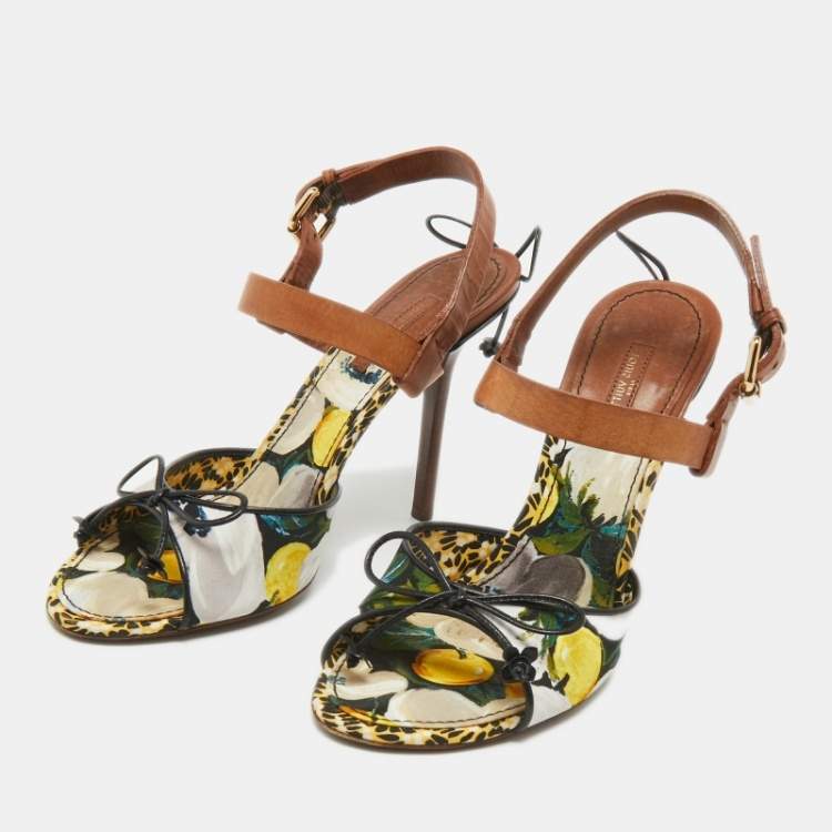Pre Owned Louis Vuitton Brown Multicolor Leather and Canvas Ankle Strap Sandals Size 39