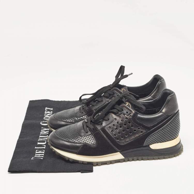 Pre Owned Louis Vuitton Black Perforated Leather and Suede Run Away Sneakers Size 37.5
