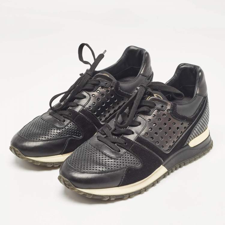 Pre Owned Louis Vuitton Black Perforated Leather and Suede Run Away Sneakers Size 37.5