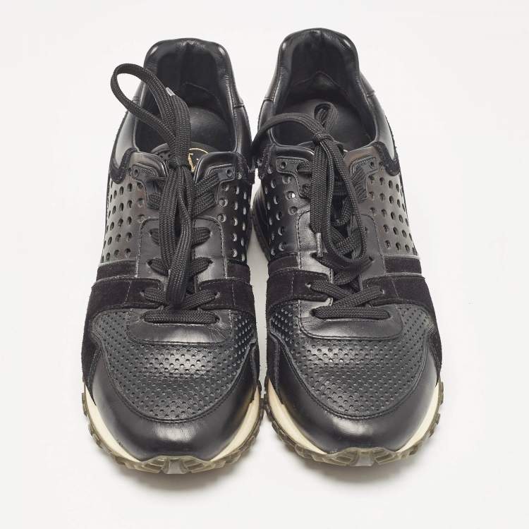 Pre Owned Louis Vuitton Black Perforated Leather and Suede Run Away Sneakers Size 37.5
