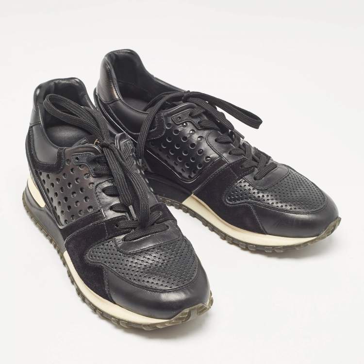 Pre Owned Louis Vuitton Black Perforated Leather and Suede Run Away Sneakers Size 37.5