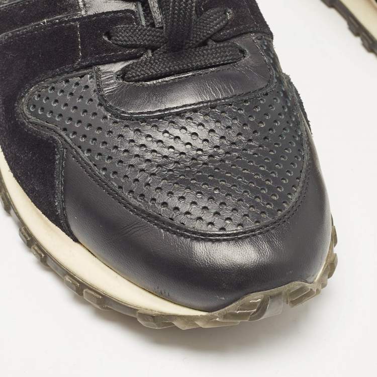 Pre Owned Louis Vuitton Black Perforated Leather and Suede Run Away Sneakers Size 37.5
