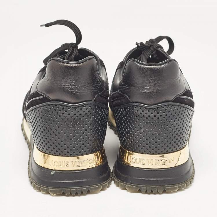 Pre Owned Louis Vuitton Black Perforated Leather and Suede Run Away Sneakers Size 37.5