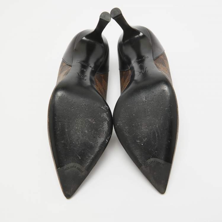 Pre Owned Louis Vuitton Brown Coated Canvas and Leather Chérie Pointed Toe Pumps 35
