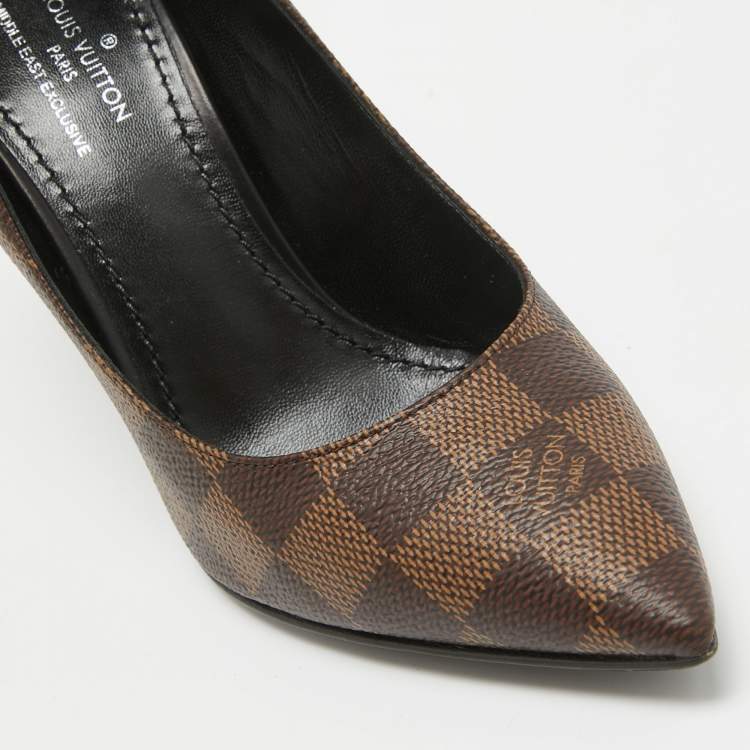 Pre Owned Louis Vuitton Brown Coated Canvas and Leather Chérie Pointed Toe Pumps 35