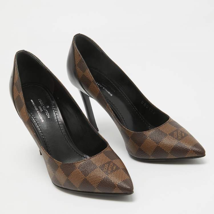 Pre Owned Louis Vuitton Brown Coated Canvas and Leather Chérie Pointed Toe Pumps 35