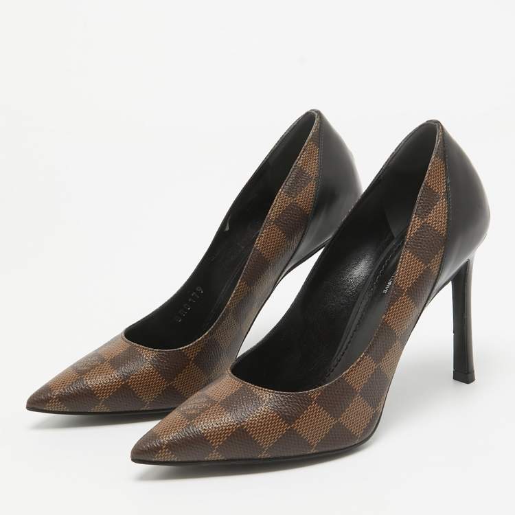 Pre Owned Louis Vuitton Brown Coated Canvas and Leather Chérie Pointed Toe Pumps 35