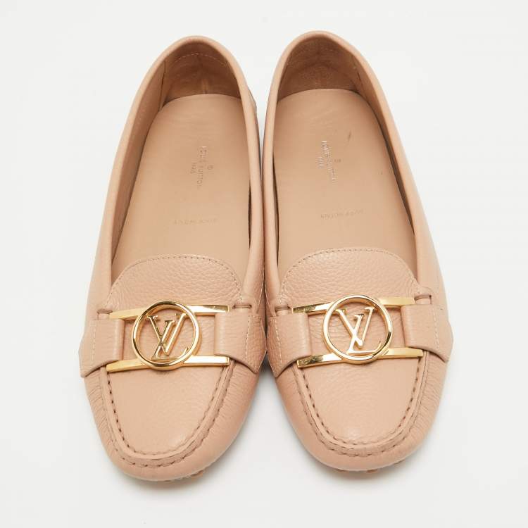 Pre Owned Louis Vuitton Pink Leather Dauphine Loafers Size 37