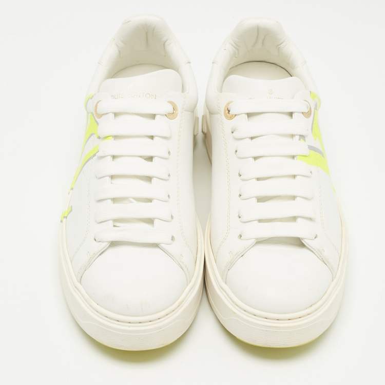 Pre Owned Louis Vuitton White Leather Time Out Low Top Sneakers Size 38.5