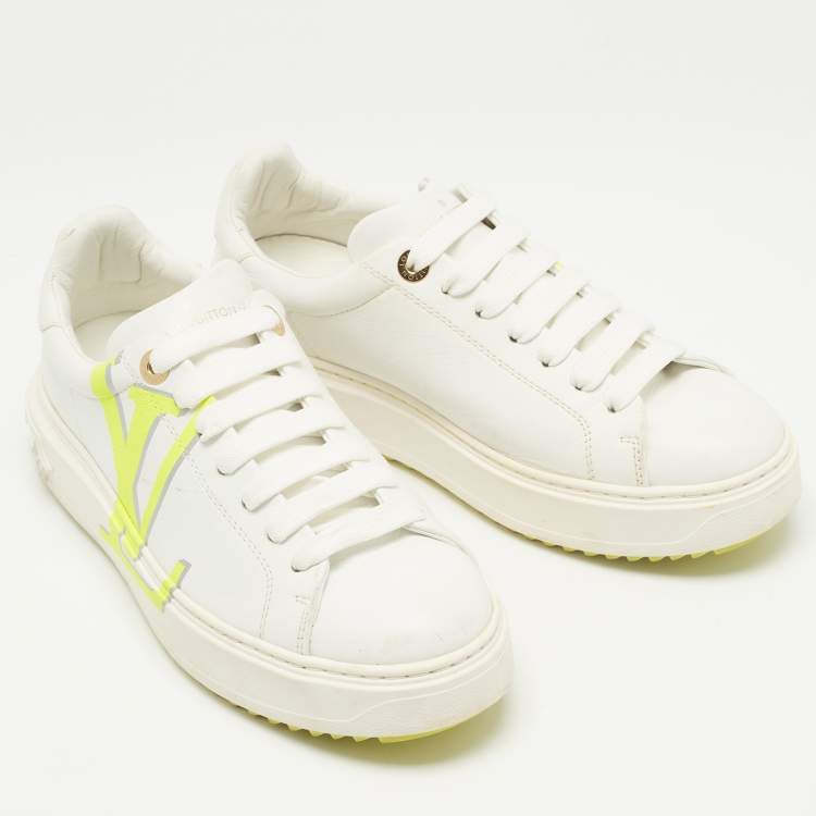 Pre Owned Louis Vuitton White Leather Time Out Low Top Sneakers Size 38.5