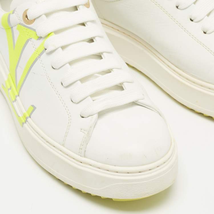 Pre Owned Louis Vuitton White Leather Time Out Low Top Sneakers Size 38.5