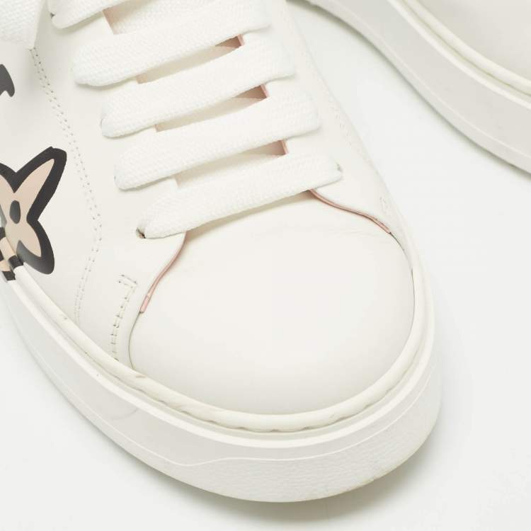 Pre Owned Louis Vuitton White Leather Graffiti Logo Low Top Sneakers Size 38.5