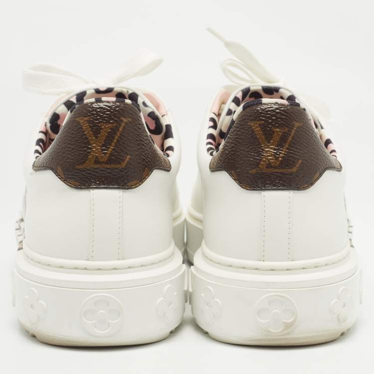 Pre Owned Louis Vuitton White Leather Graffiti Logo Low Top Sneakers Size 38.5