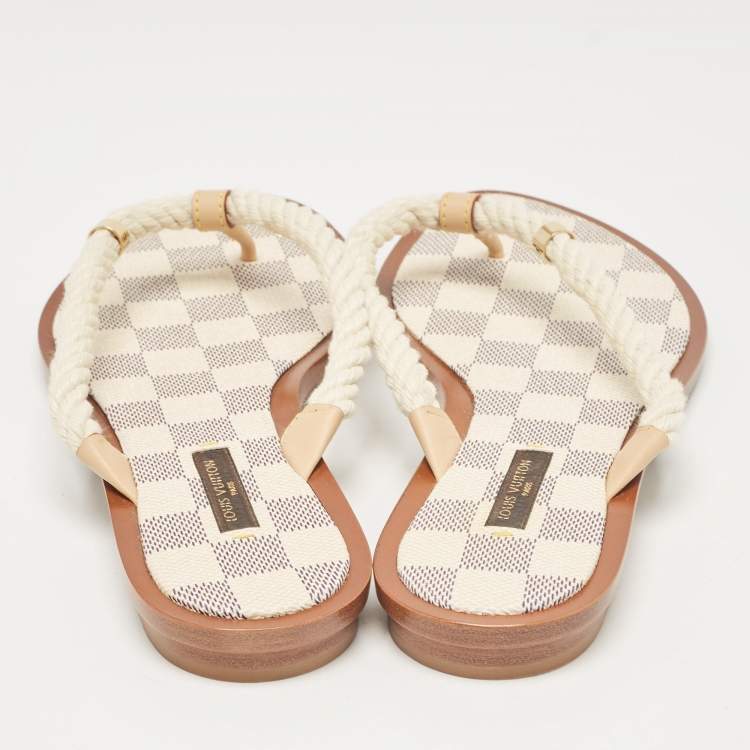 Pre Owned Louis Vuitton Off White Rope Thong Flats Size 38.5