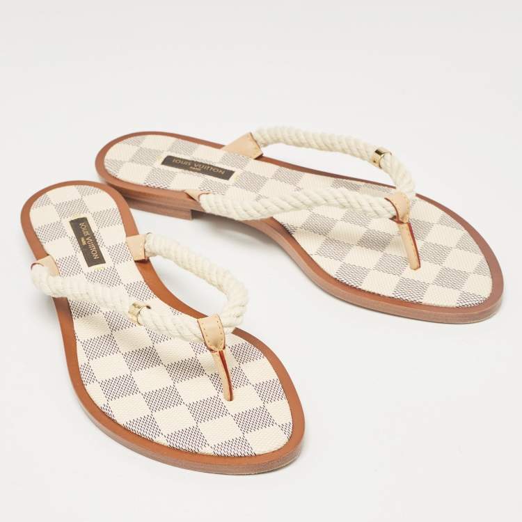 Pre Owned Louis Vuitton Off White Rope Thong Flats Size 38.5