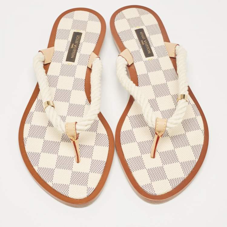 Pre Owned Louis Vuitton Off White Rope Thong Flats Size 38.5