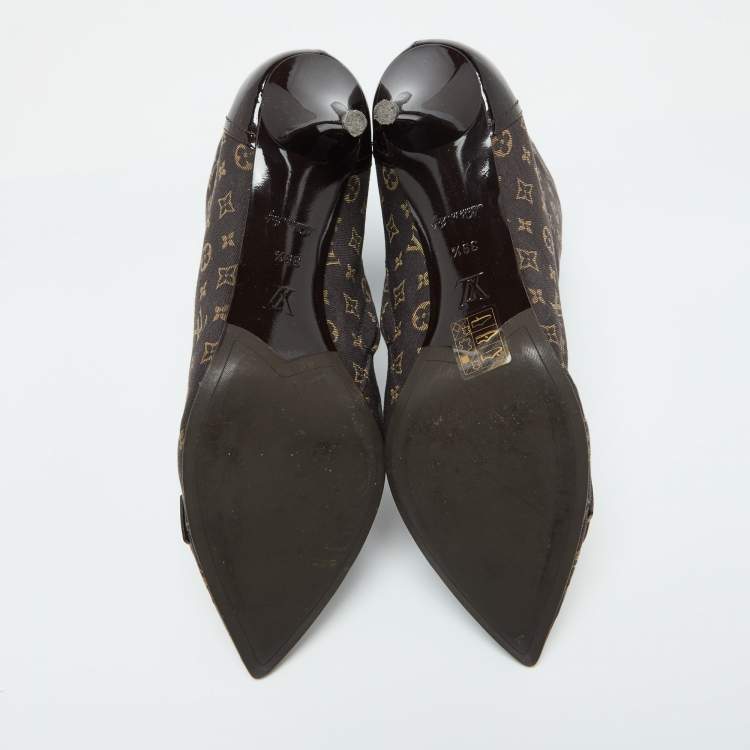 Pre Owned Louis Vuitton Brown Monogram Mini Lin Canvas and Patent Leather Ankle Length Boots 39.5
