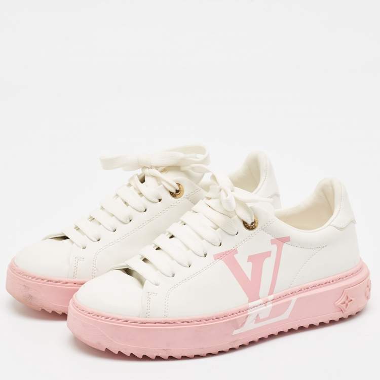 Pre Owned Louis Vuitton White Leather Time Out Lace Up Sneakers Size 36
