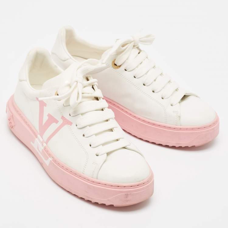 Pre Owned Louis Vuitton White Leather Time Out Lace Up Sneakers Size 36