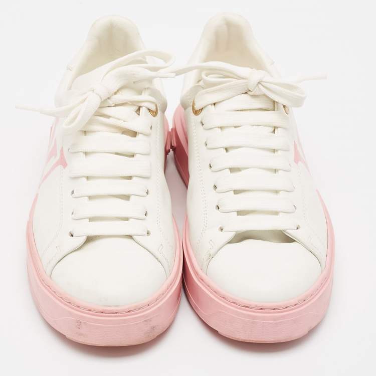Pre Owned Louis Vuitton White Leather Time Out Lace Up Sneakers Size 36