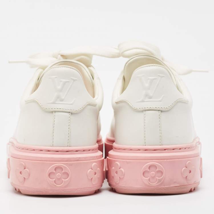 Pre Owned Louis Vuitton White Leather Time Out Lace Up Sneakers Size 36