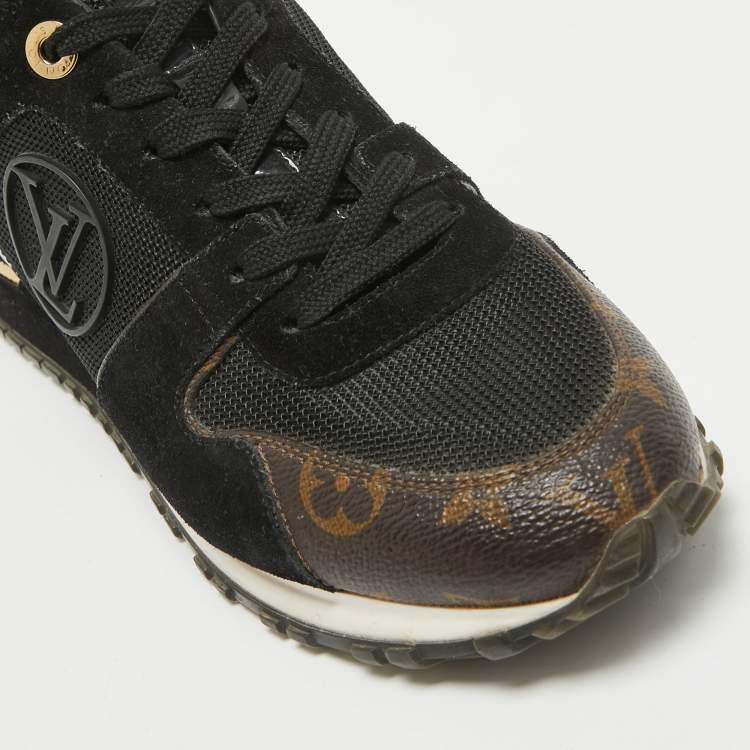 Pre Owned Louis Vuitton Black/Brown Monogram Coated Canvas and Mesh Run Away Low Top Sneakers Size 39