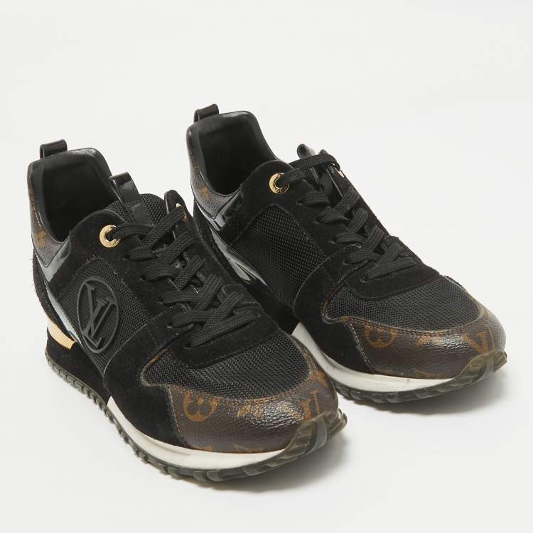 Pre Owned Louis Vuitton Black/Brown Monogram Coated Canvas and Mesh Run Away Low Top Sneakers Size 39