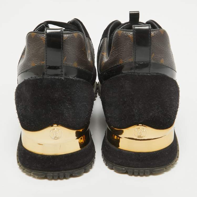 Pre Owned Louis Vuitton Black/Brown Monogram Coated Canvas and Mesh Run Away Low Top Sneakers Size 39